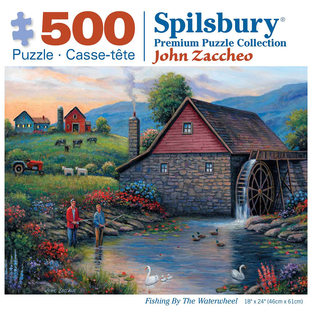Fishing By The Waterwheel 500 Piece Jigsaw Puzzle