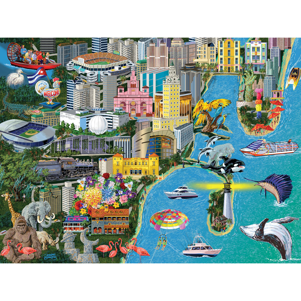 Puzzlebug Art Deco Buildings on Ocean Drive in Miami 300 Pieces Jigsaw Puzzle for sale online