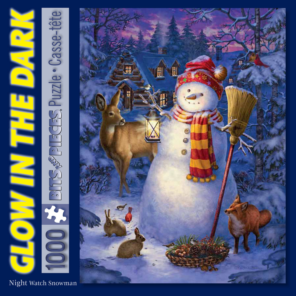 Night Watch Snow Man 1000 Piece Glow-In-the-Dark Jigsaw Puzzle