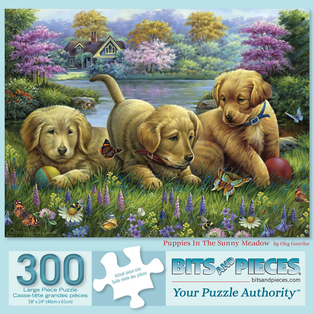 Puppies In The Sunny Meadow 300 Large Piece Jigsaw Puzzle