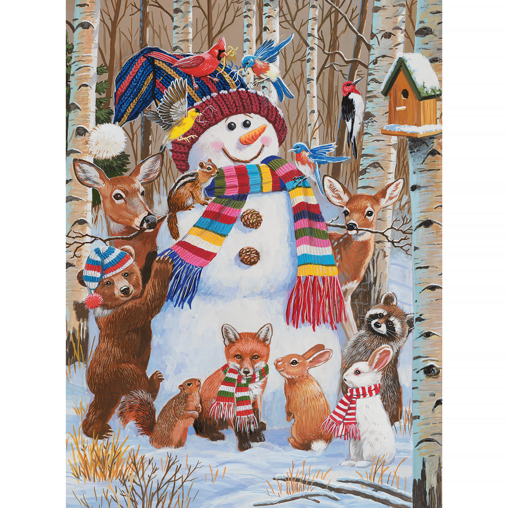 Forest Animals Decorating a Snowman 500 Piece Jigsaw Puzzle