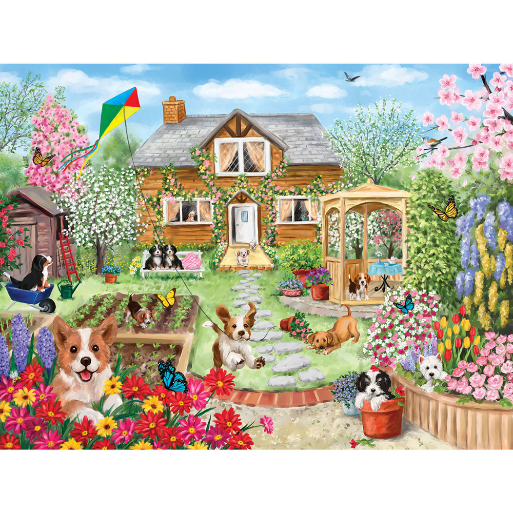 Spring Summer Cottage Dogs 300 Large Piece Jigsaw Puzzle
