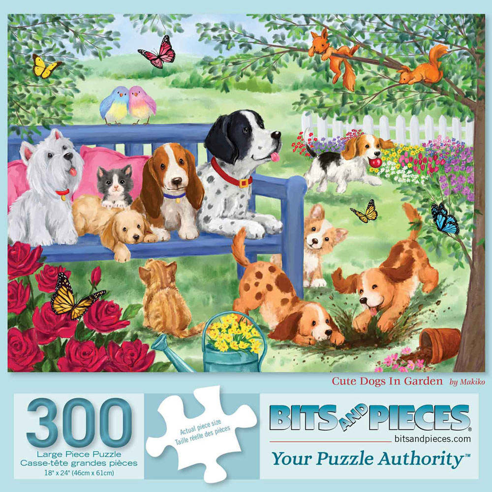 Cute Dogs In Garden 300 Large Piece Jigsaw Puzzle