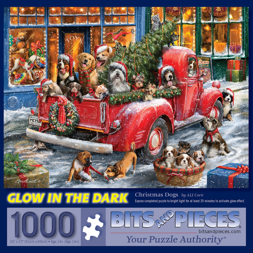 Christmas Dogs 1000 Piece Glow-In-The-Dark Jigsaw Puzzle