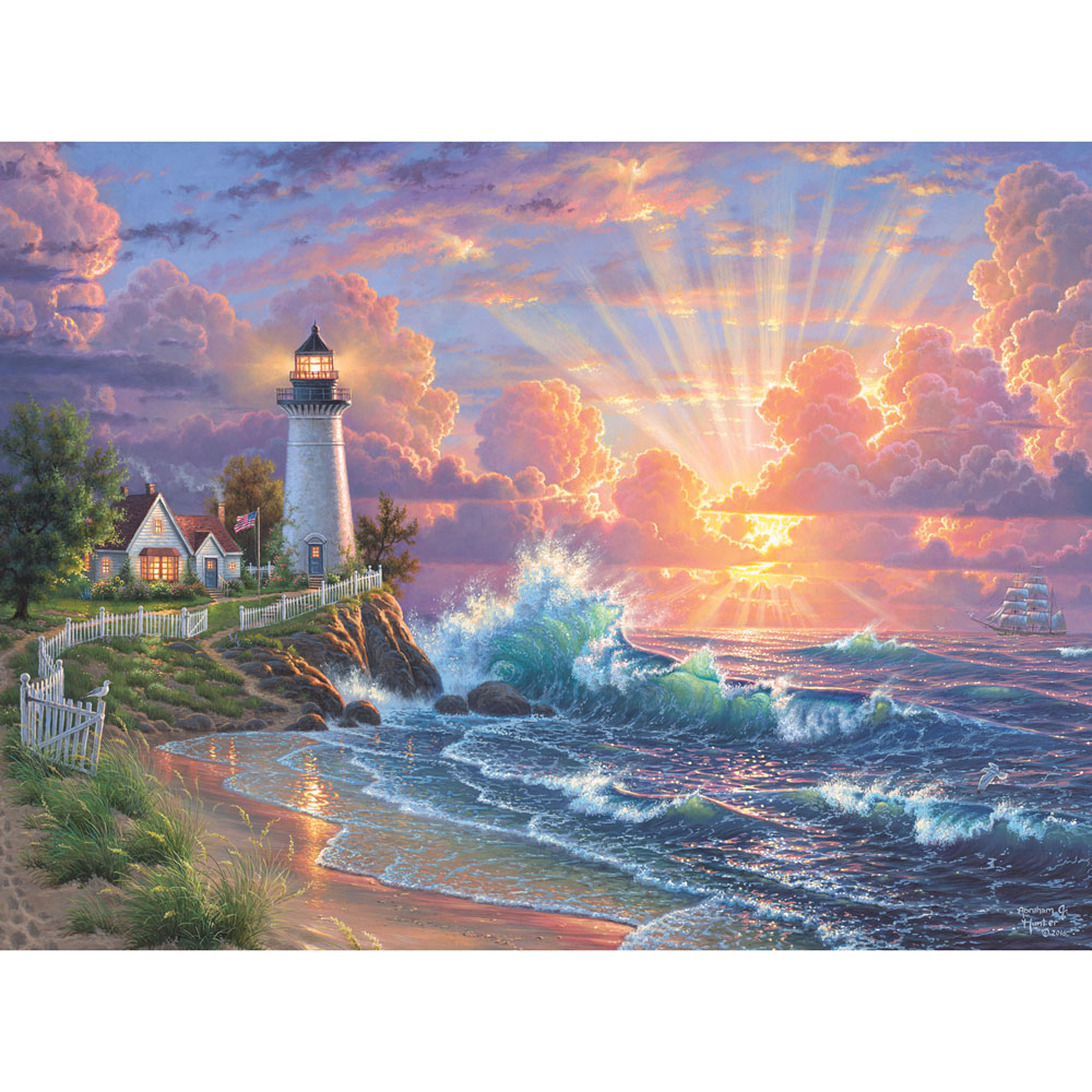 Jigsaw Puzzle 350 Pieces Round Shape New Lighthouse Morning In Spring Free Ship 