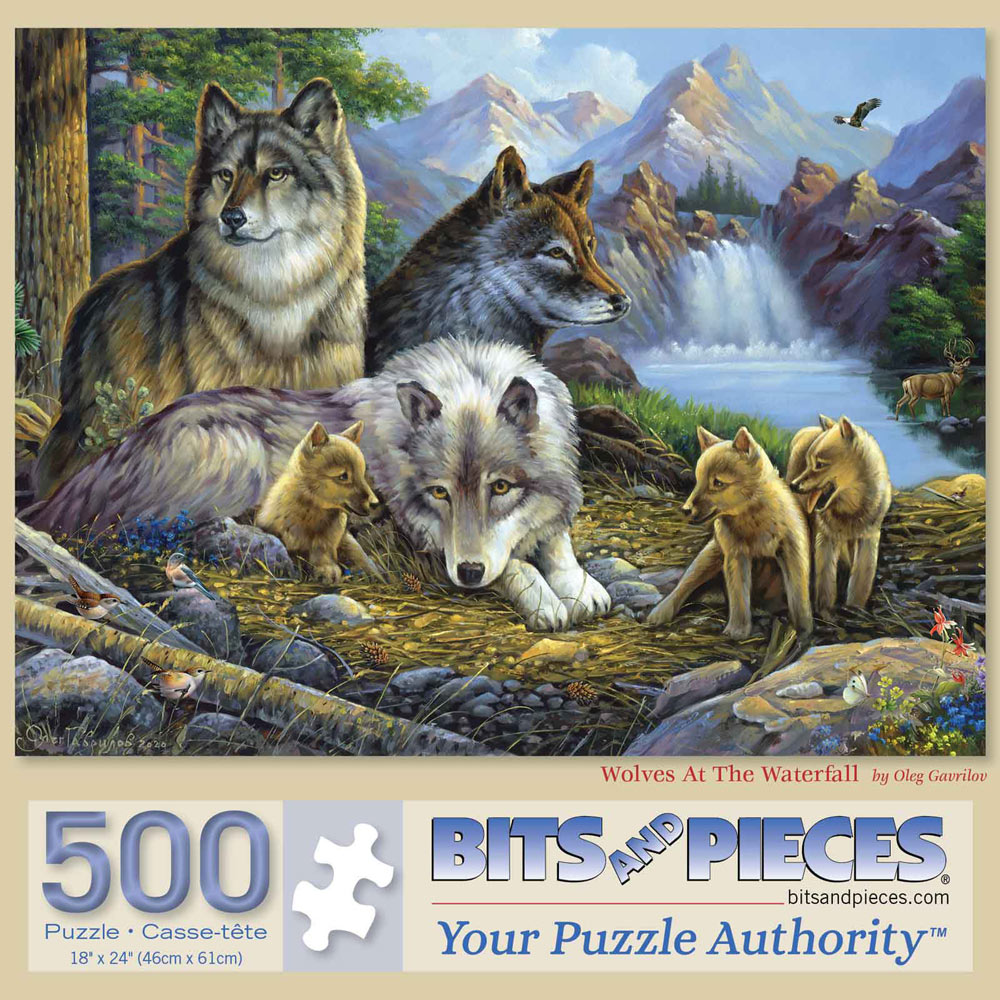 Wolves At The Waterfall 500 Piece Jigsaw Puzzle