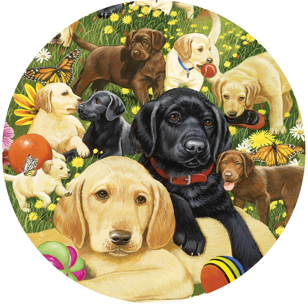 Getting worse scrapbook Founder Lab Puppies Playing 300 Large Piece Round Puzzle | Bits and Pieces