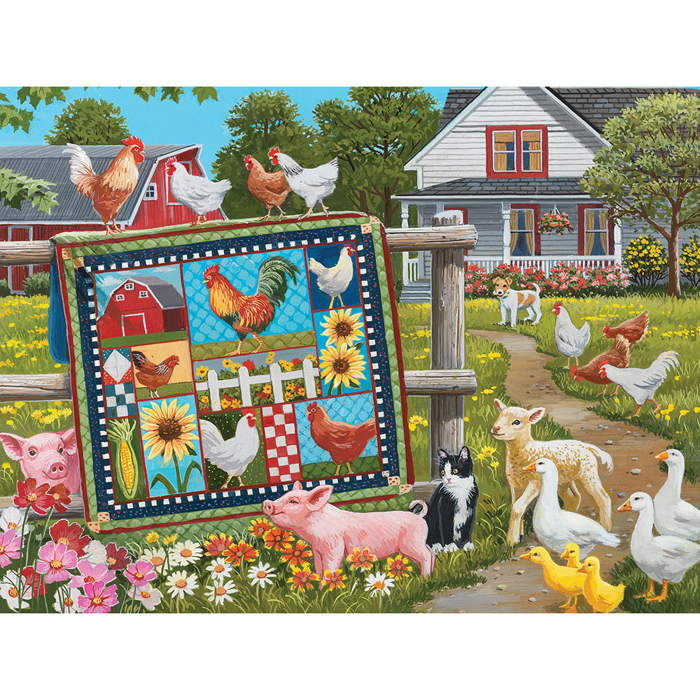 Viewing The Rooster Themed Quilt 500 Piece Jigsaw Puzzle