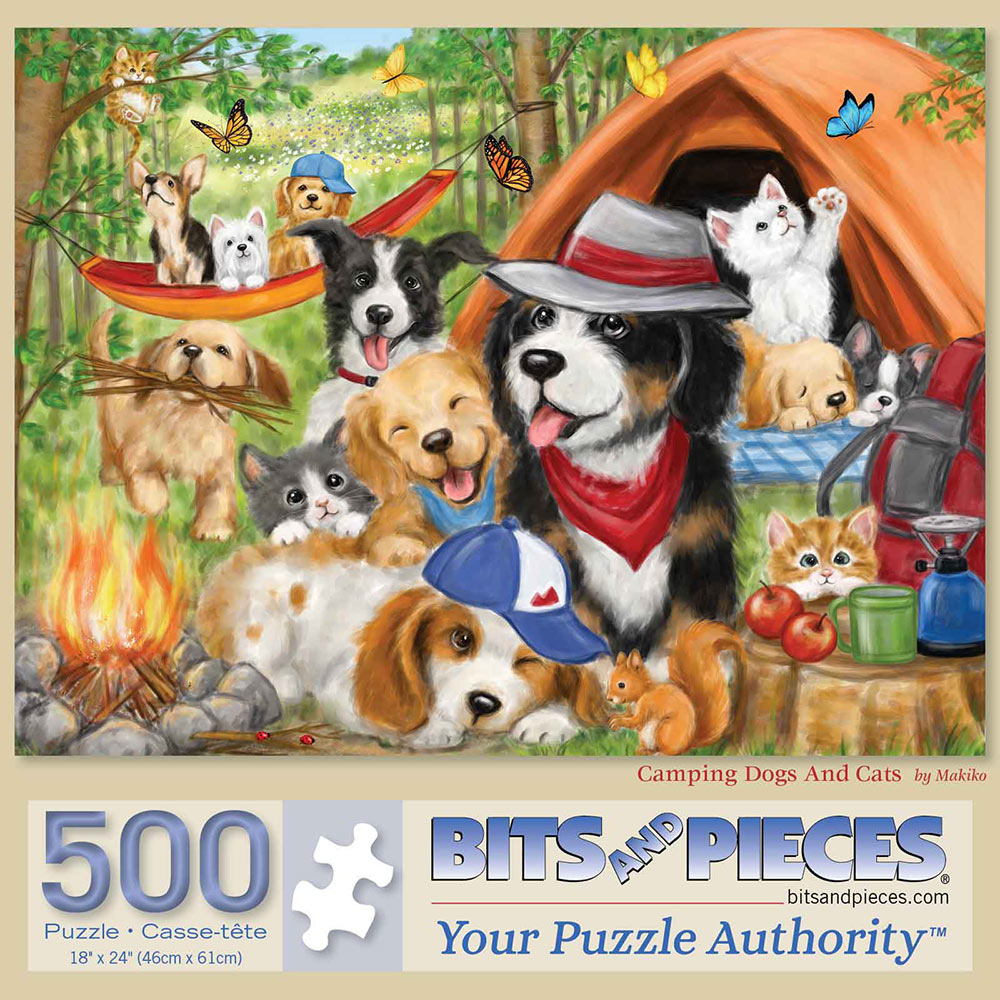 Camping Dogs And Cats 500 Piece Jigsaw Puzzle