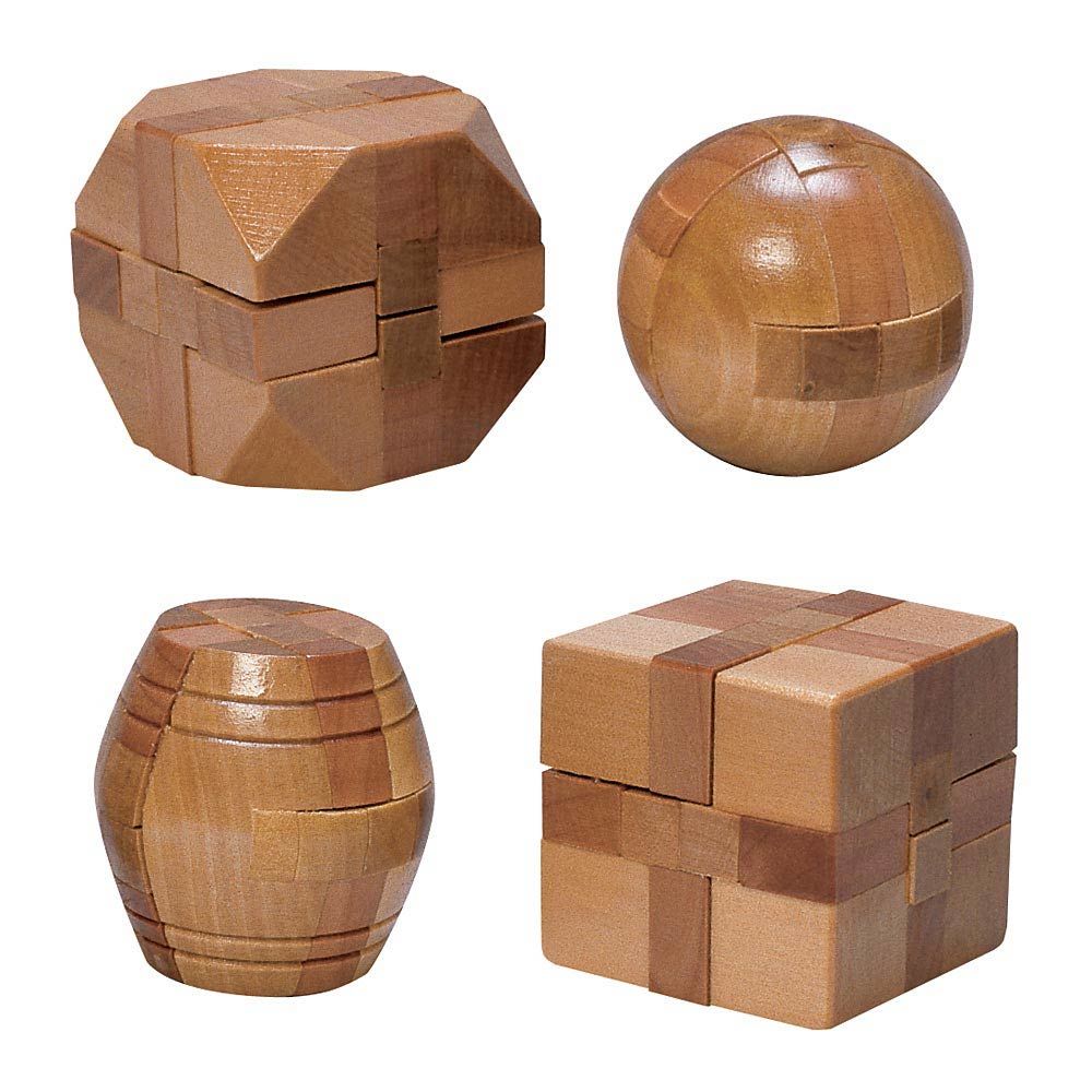 Set of 4: Natural Wood Wooden Puzzles