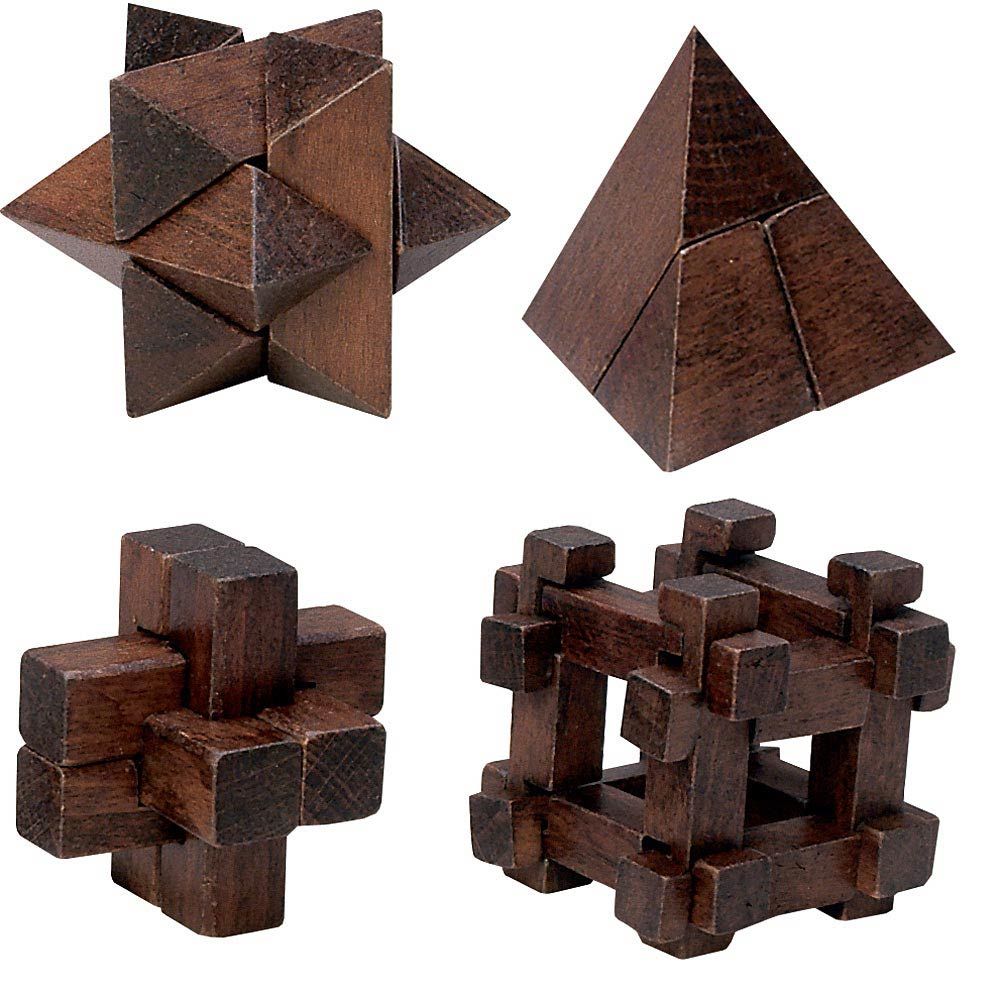 Set of 4: Dark Wood Wooden Puzzles | Bits and Pieces