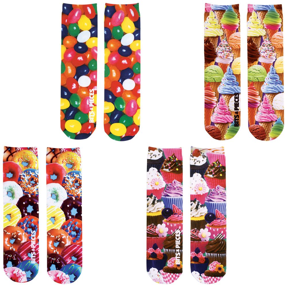 Set of 4: Sweet Treats Colorful Printed Crew Socks Collection