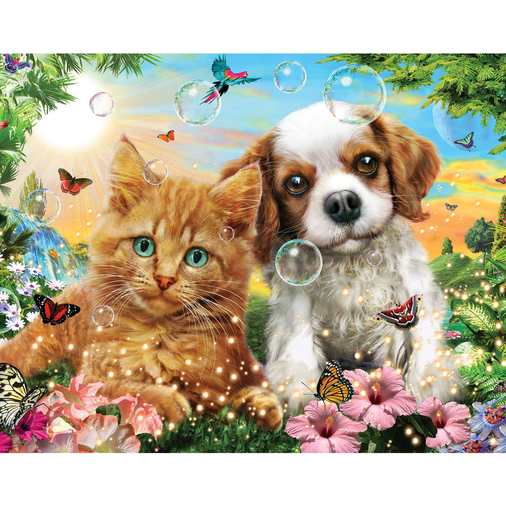 Bits and Pieces - 200 Large Piece Jigsaw Puzzle - Kitten and Puppy - 200 PC Cat and Dog Jigsaw by Artist Adrian Chesterman