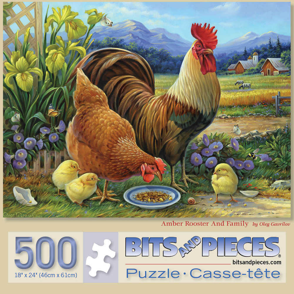 Amber Rooster and Family 500 Piece Jigsaw Puzzle
