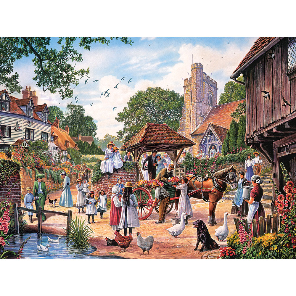 Corner Piece Puzzles Horse Riders in Village Jigsaw Puzzle for sale online 