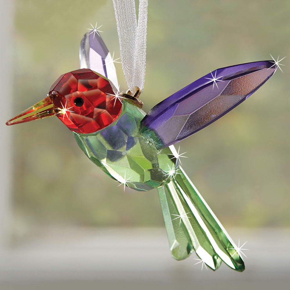 Hummingbird Suncatcher on branch with crystal flower
