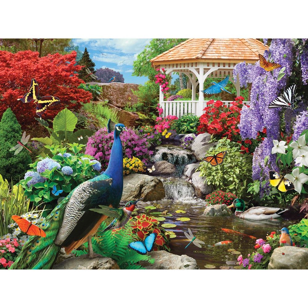 New 480 piece 2 in 1 Puzzle Waterfall Peacocks Landscape colorful NEW N 