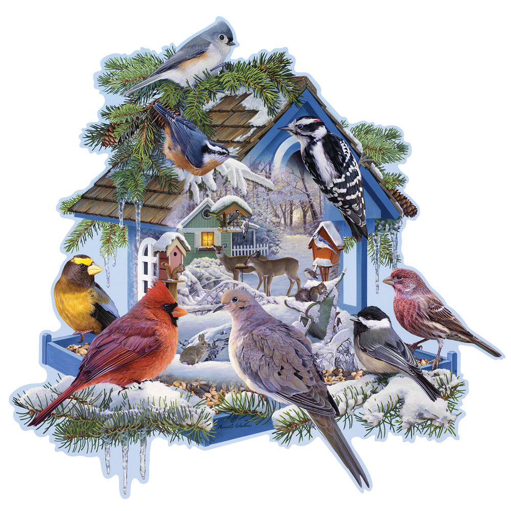 Winter Bird Feeder 750 Piece Shaped Jigsaw Puzzle