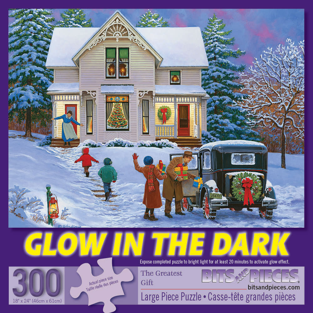 New 300 Piece Puzzle "Christmas Barn"Large Format Glow in The Dark 18"x24" 