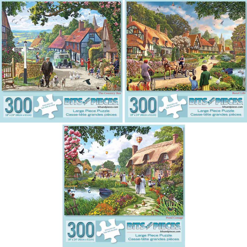 Set of 3: Steve Crisp Village Life 300 Large Piece Jigsaw Puzzles