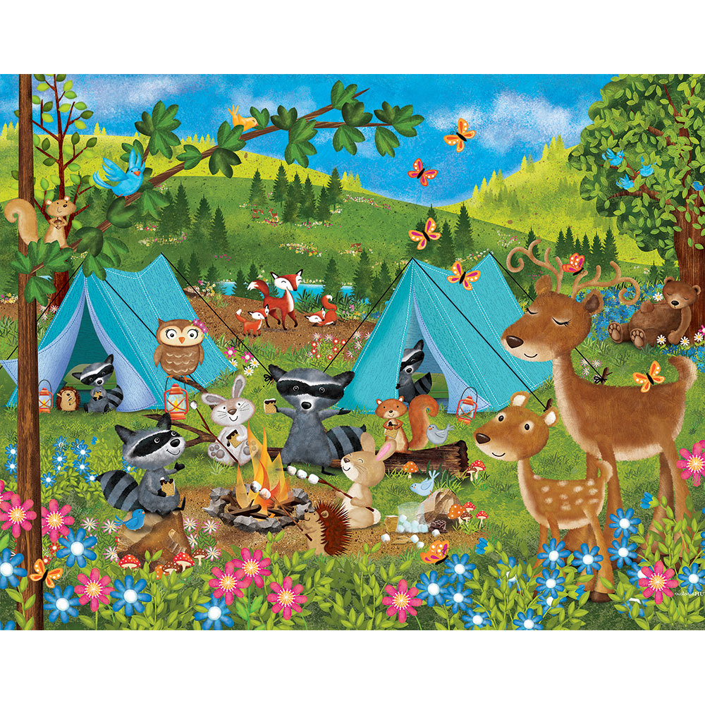 300 Piece John Sloane Art Puzzle " Happy Campers " Large Format New 18"x 24" 