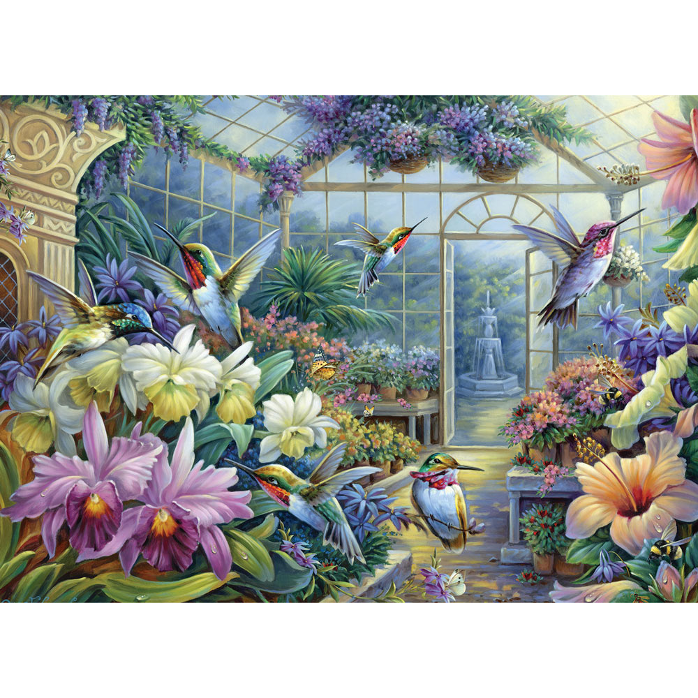 Bits and Pieces - 1500 Piece Jigsaw Puzzle for Adults 23 x 33 - Antique Greenhouse - 1500 PC Bird Fountain Beautiful Flower