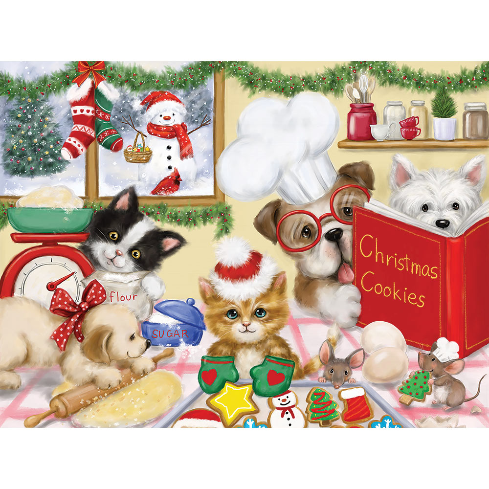 Dogs and Cats Making Christmas Cookies 500 Piece Jigsaw Puzzle