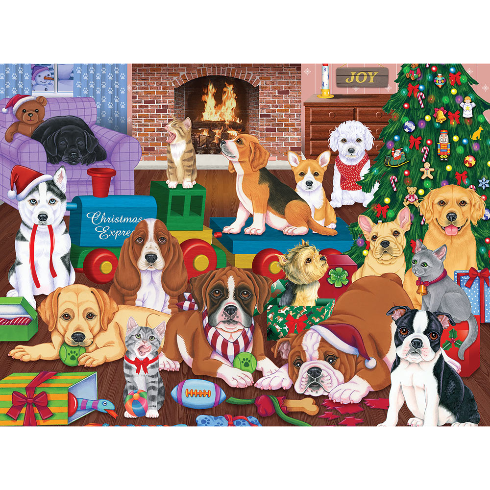 Puppies Christmas Eve 500 Piece Jigsaw Puzzle