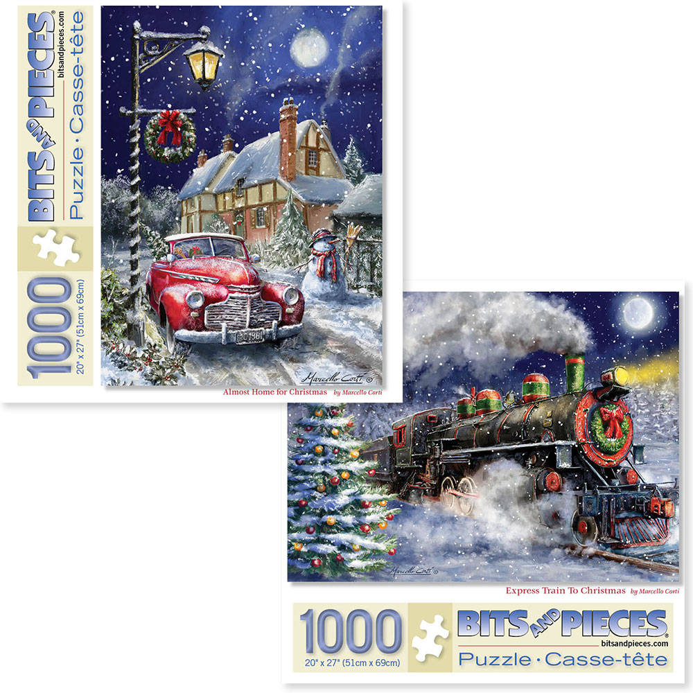 Preboxed Set of 2: Marcello Corti Christmas Joy 1000 Piece Jigsaw Puzzles