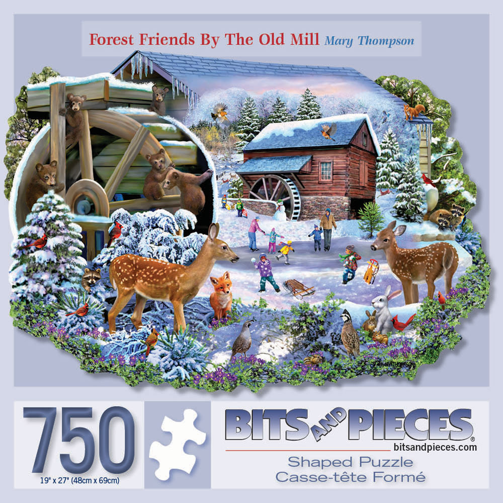 Forest Friends by the Old Mill 750 Piece Shaped Jigsaw Puzzle