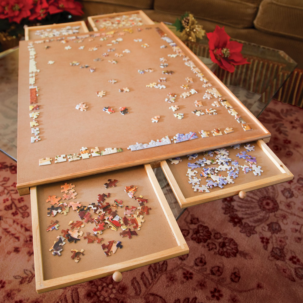 Puzzle Table with Drawers: Jumbo Wooden Puzzle Plateau