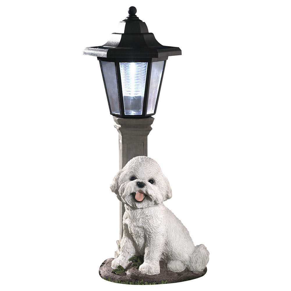 Bits and Pieces-Solar Light Fawn Pug-Solar Powered Garden Lantern Resin Dog Sculpture with LED Light 