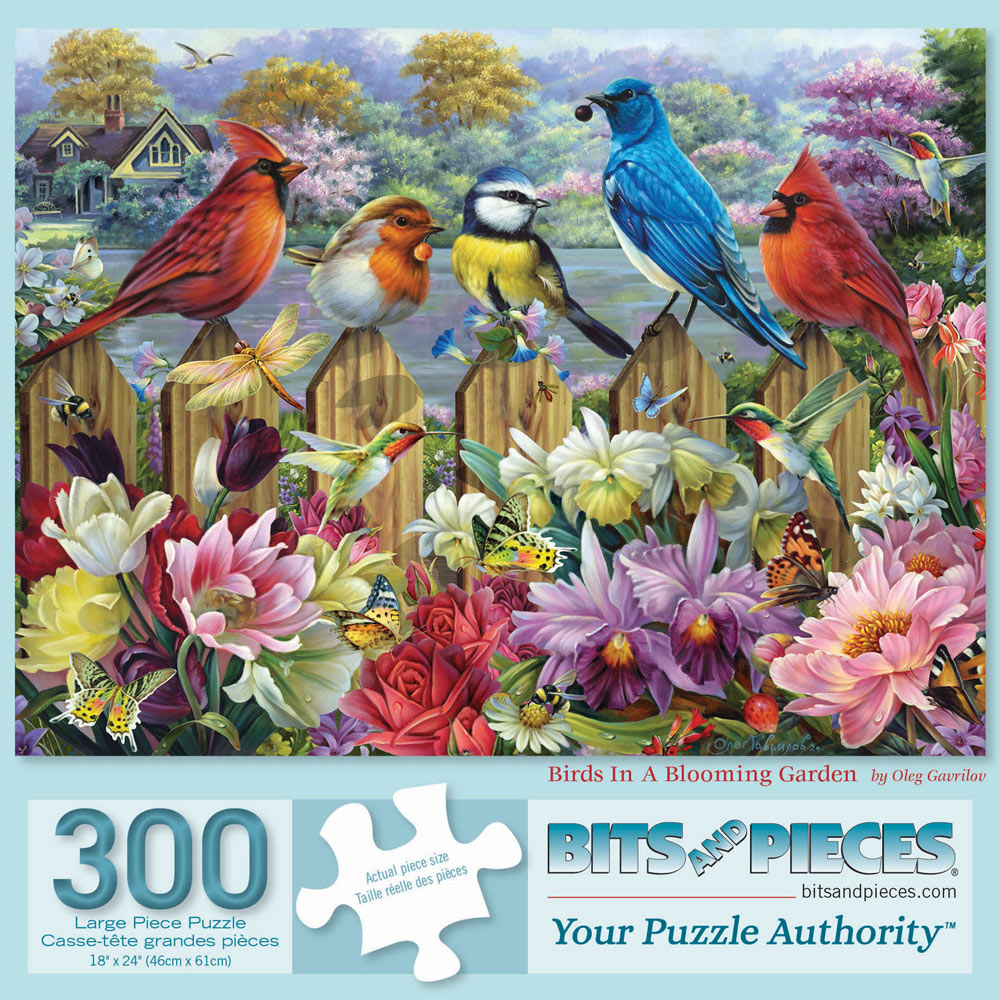 Birds In A Blooming Garden 300 Large Piece Jigsaw Puzzle
