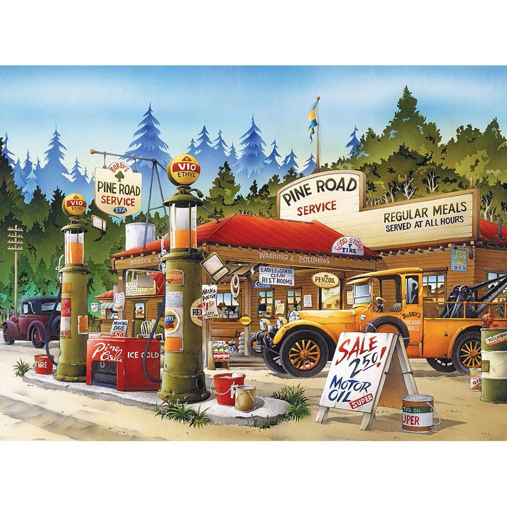 Pine Road and Gas Service Station 300 Large Piece Jigsaw Puzzle