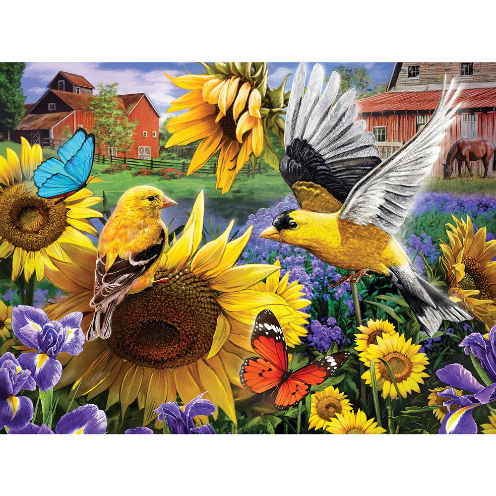 Goldfinches In the Sunflowers 300 Large Piece Jigsaw Puzzle