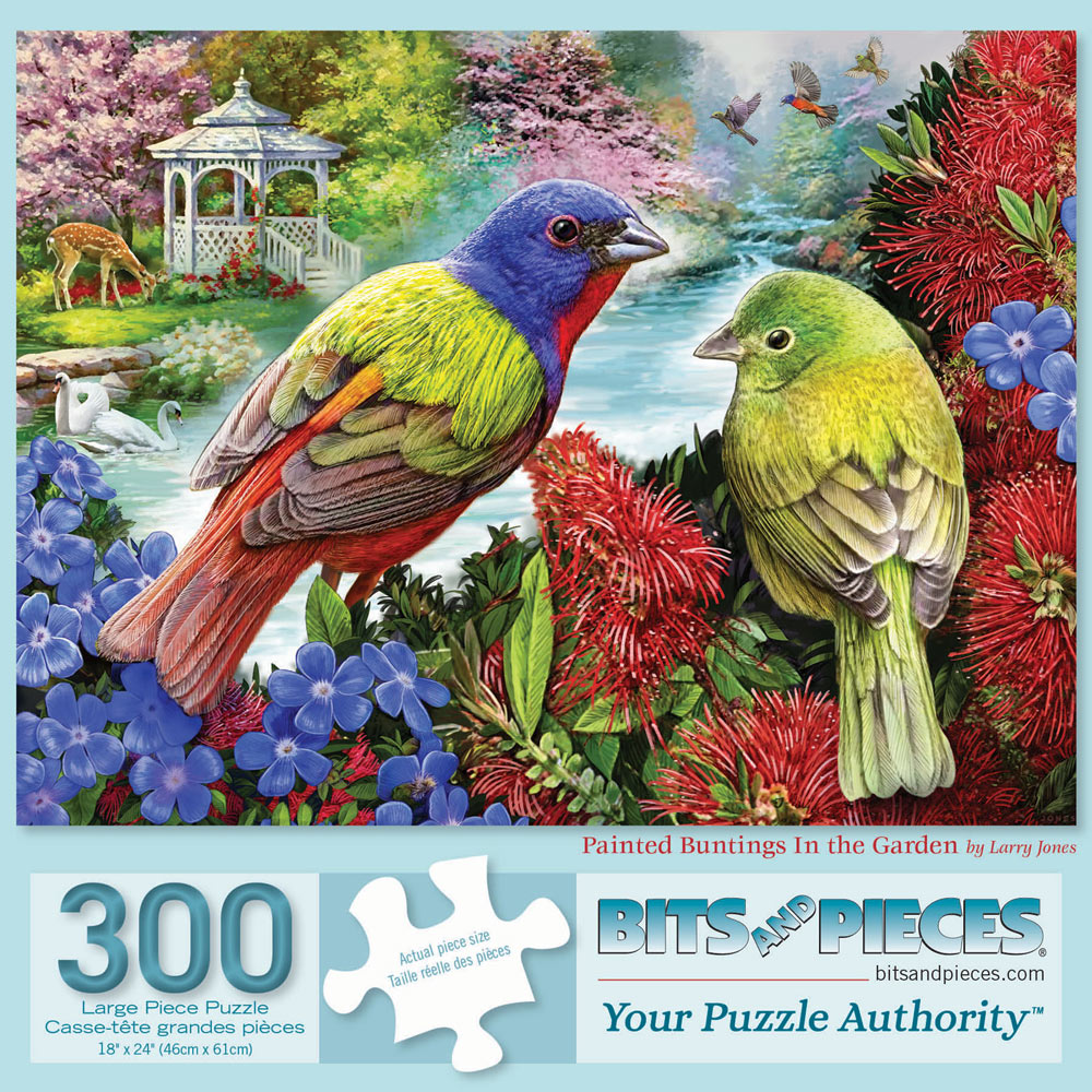 Painted Buntings In The Garden 300 Large Piece Jigsaw Puzzle