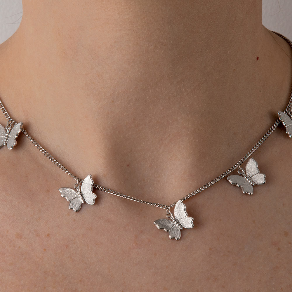Long Rose Gold Silver Butterfly Neckless