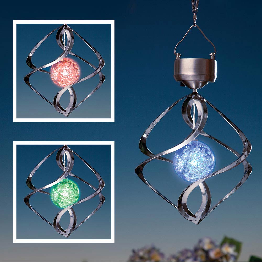 Solar Light-up Metal Saturn Wind Spinner Bits and Pieces Solar Powered Acrylic Ball Illuminates with Color-changing Light At Night 