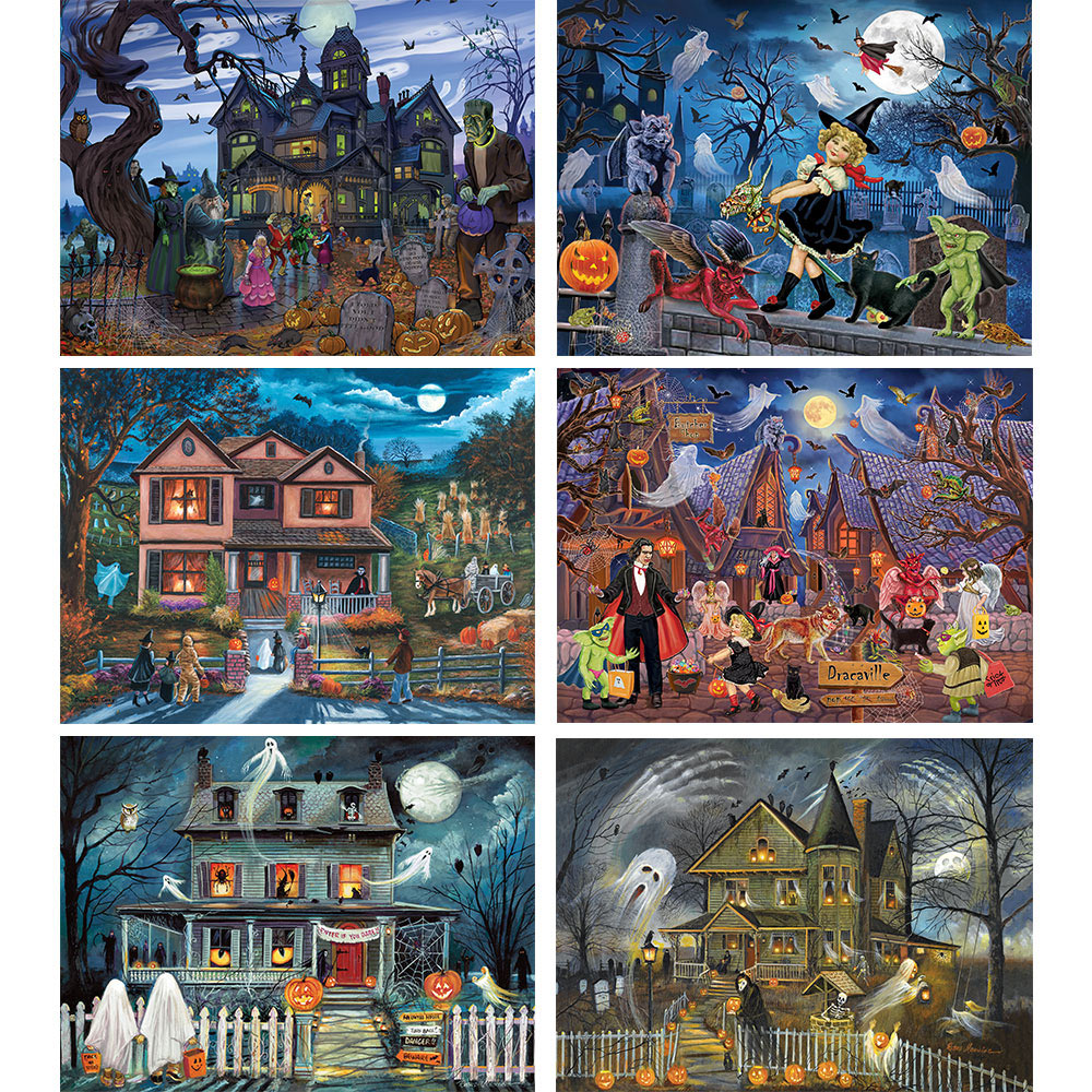 Castle Skull Pumpkin Puzzle Intellective Learning Decompression Game A LINGDANG Halloween Puzzles for Adult Children 1000 Piece Leisure Time DIY Toys Puzzles for Home Decoration Festival Gift