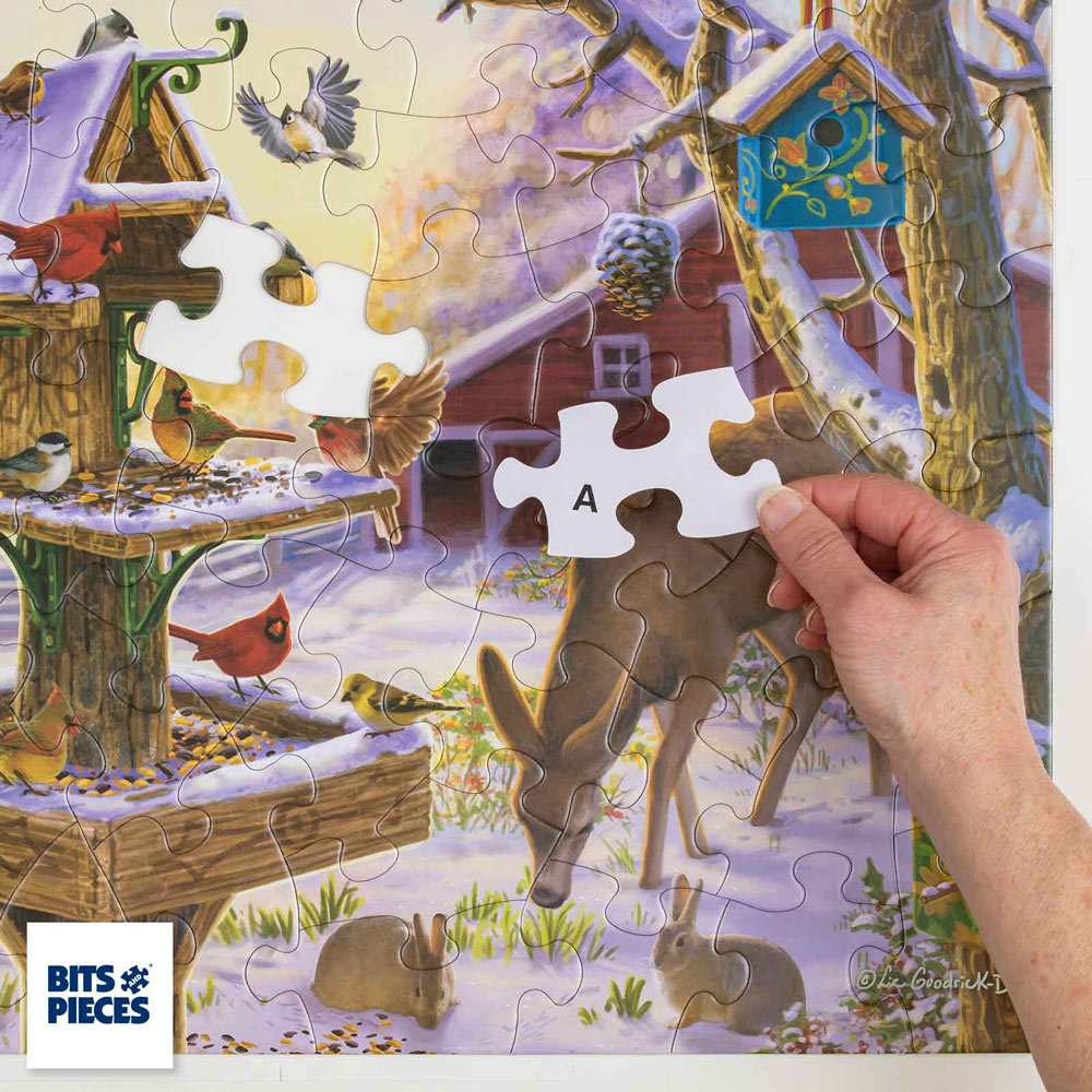 Snow Couple Feeding the Birds 50 Large Piece jigsaw Puzzle