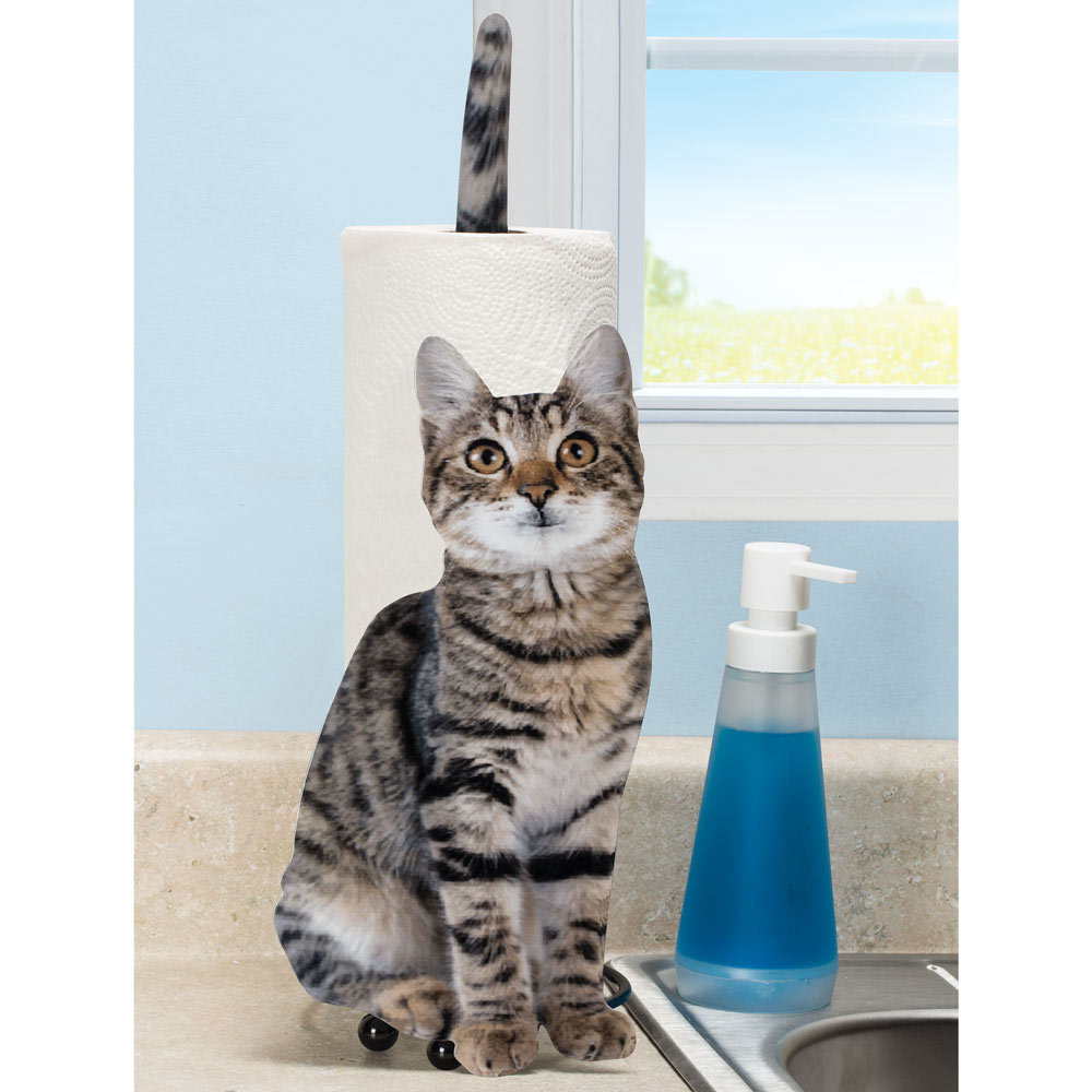 Whimsical Black White Kitten Cat Toilet Paper Roll Holder Bathroom Wall Decor 