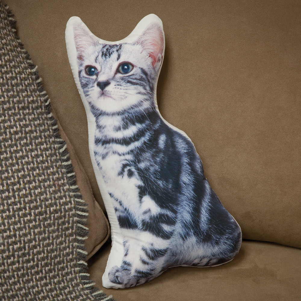 Cat Shaped Pillow- Tiger Stripe Grey