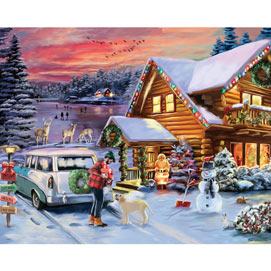 Christmas Cabin On The Lake 300 Large Piece Jigsaw Puzzle