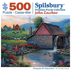 Fishing By The Waterwheel 500 Piece Jigsaw Puzzle