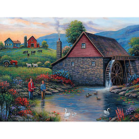Fishing By The Waterwheel 1000 Large Piece Jigsaw Puzzle