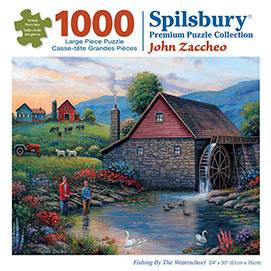 Fishing By The Waterwheel 1000 Large Piece Jigsaw Puzzle