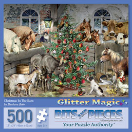 Christmas In the Barn 500 Piece Glitter Puzzle