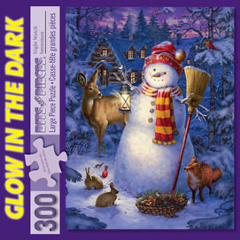Night Watch Snow Man 300 Large Piece Glow-In-the-Dark Jigsaw Puzzle