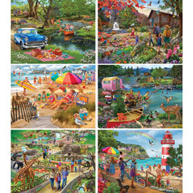 Set of 6: Bigelow Illustration 300 Large Piece Jigsaw Puzzles