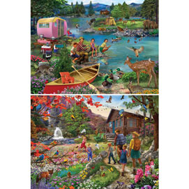 Set of 2: Bigelow Illustrations 300 Large Piece Jigsaw Puzzles